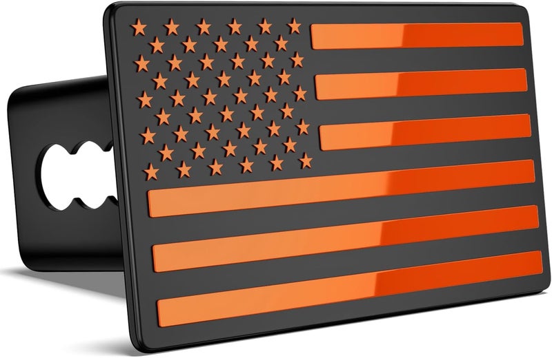 OGYE 2 Inch Trailer Hitch Cover with American Flag, Heavy Metal Trailer Hitch Cover Fit for 2 Inch Hitch Receivers (with 5/8" Pin Dia Anti-Theft Trailer Hitch Lock),3 * 5" Orange - Image 2